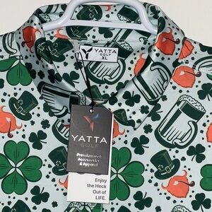 YATTA GOLF LEPRECHAUN LUCKY CLOVER IRISH BEER MUG SHIRT XL NWT
